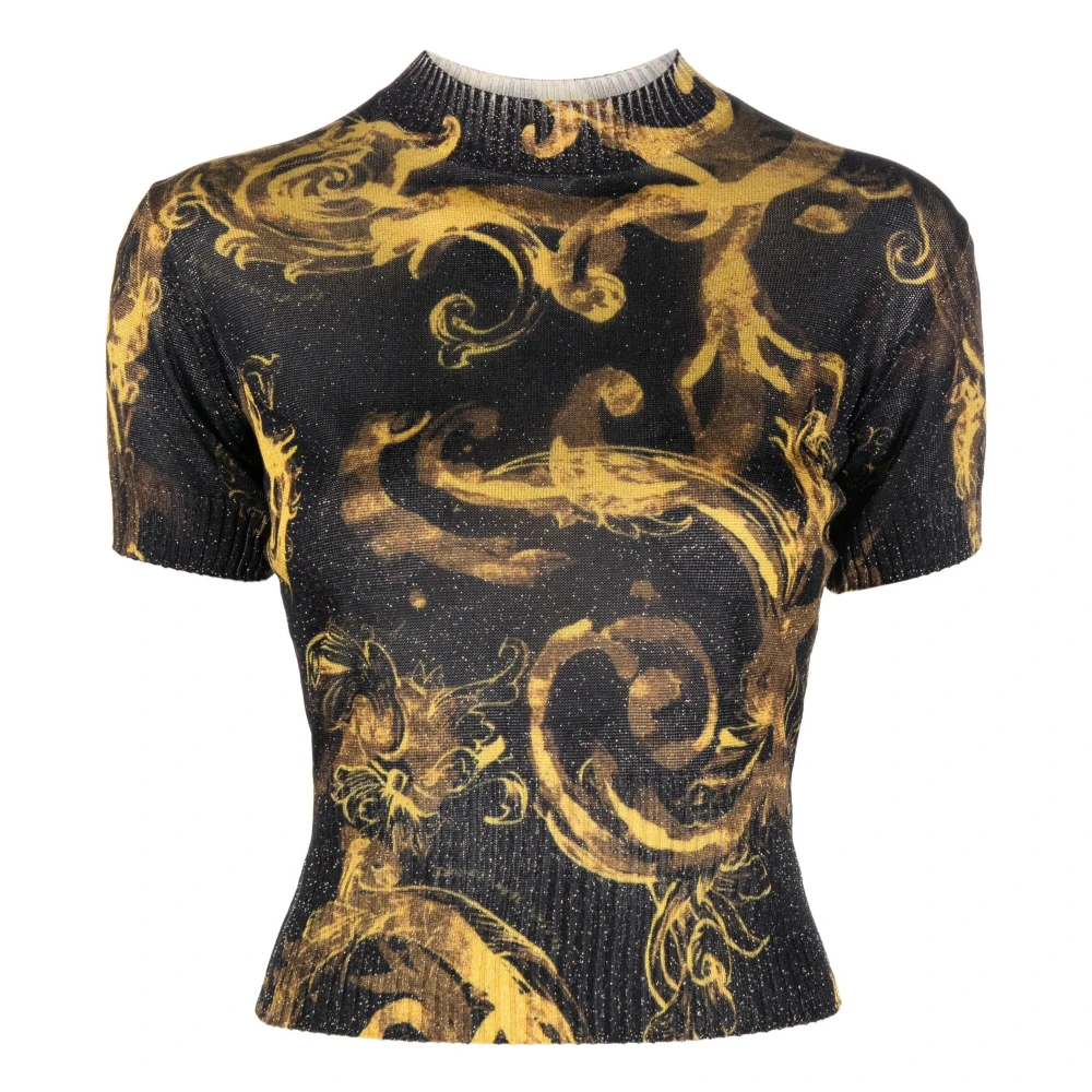 Versace Jeans Couture Barocco-print gebreide top in zwart Black Dames