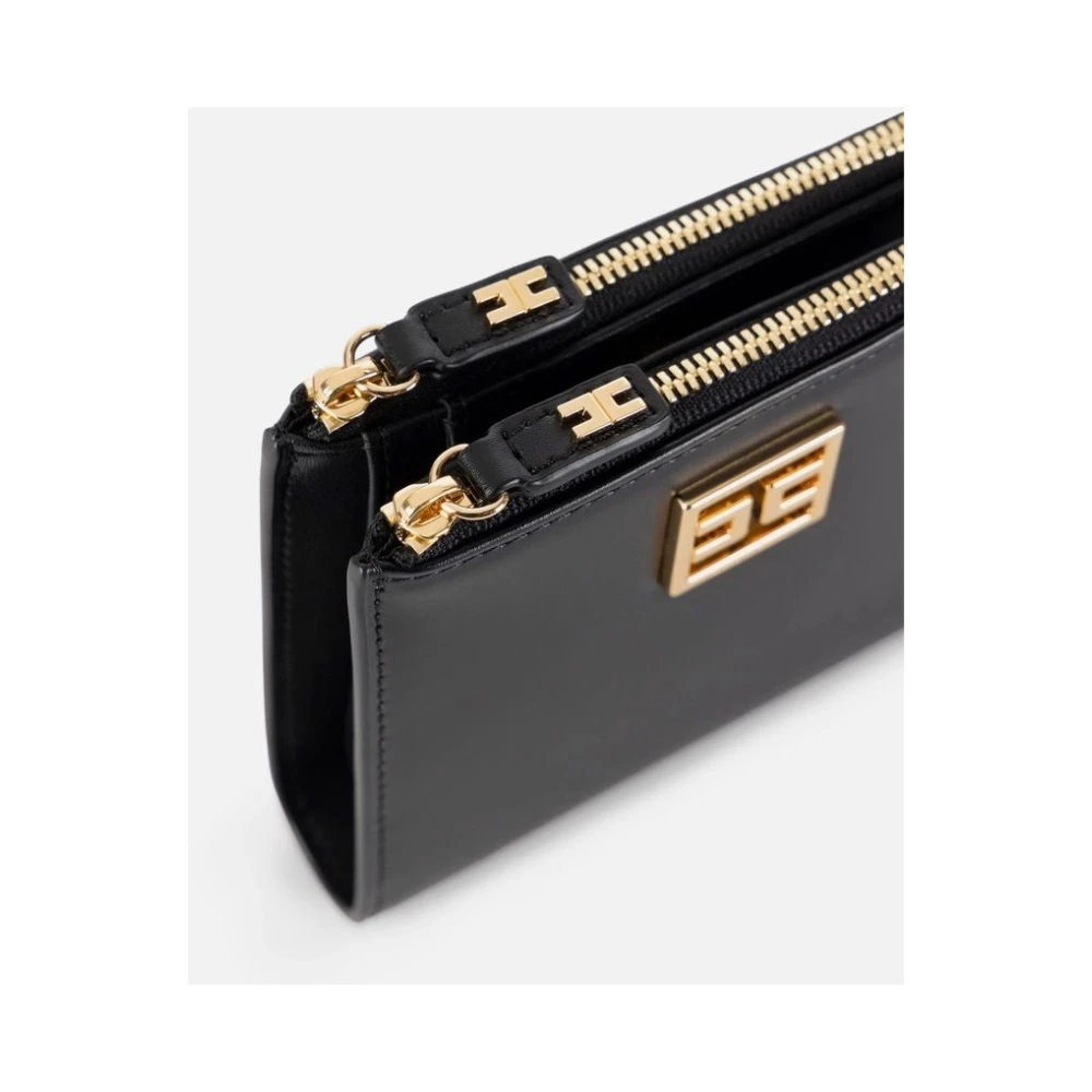 Elisabetta Franchi Zwarte Gouden Detail Rits Jas Black Dames