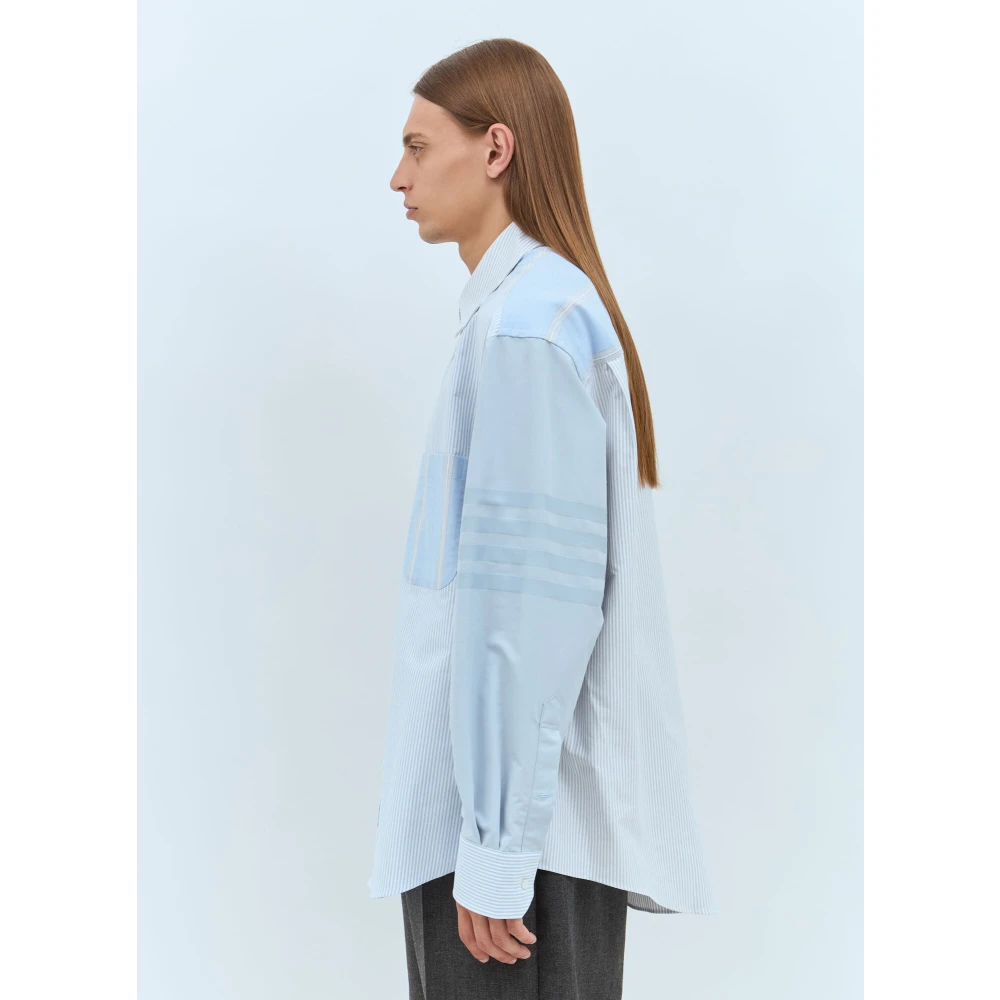 Thom Browne Gestreept Contrast Shirt Klassieke Kraag Blue Heren