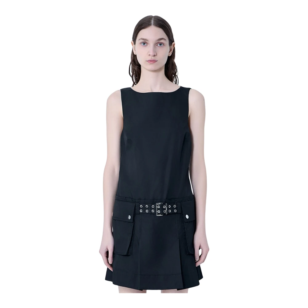 Ganni Women's Black Duchesse Nylon Belted Mini Dress - Short Dresses - 2XS - Dresses