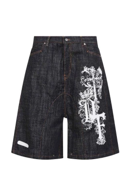 Graphic Print Denim Shorts