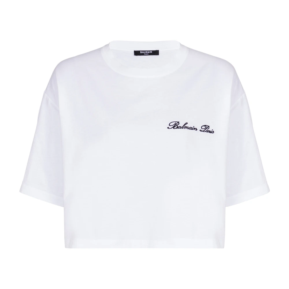 Balmain T-shirt met handtekeningborduursel White Dames