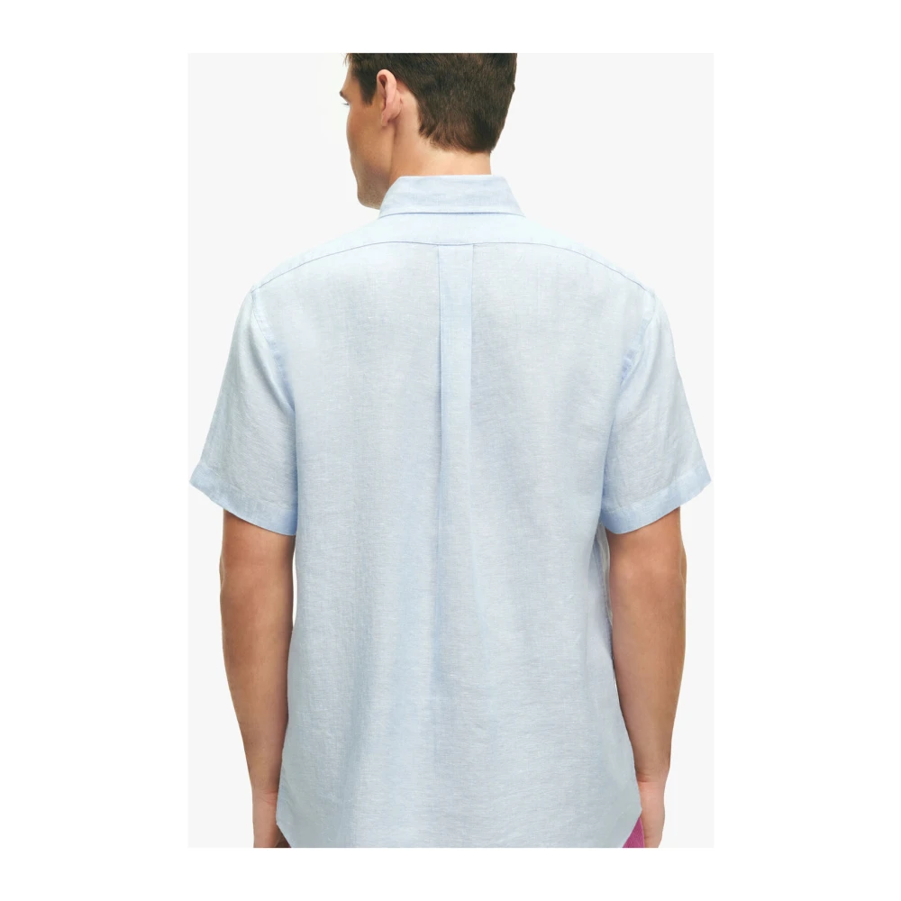 Brooks Brothers Lichtblauw linnen overhemd met korte mouwen regular fit en button-down kraag Blue Heren