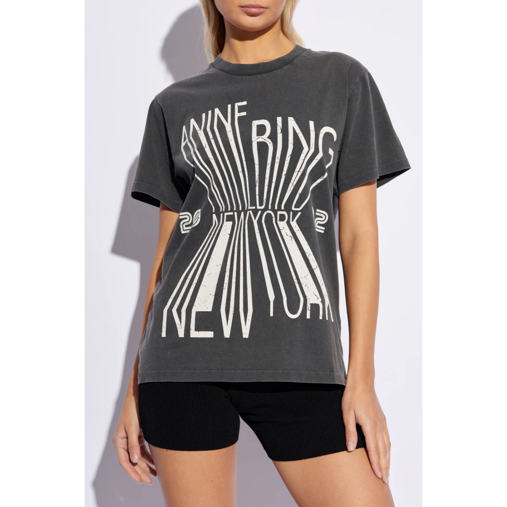 Anine Bing T-shirt met logo Gray Dames