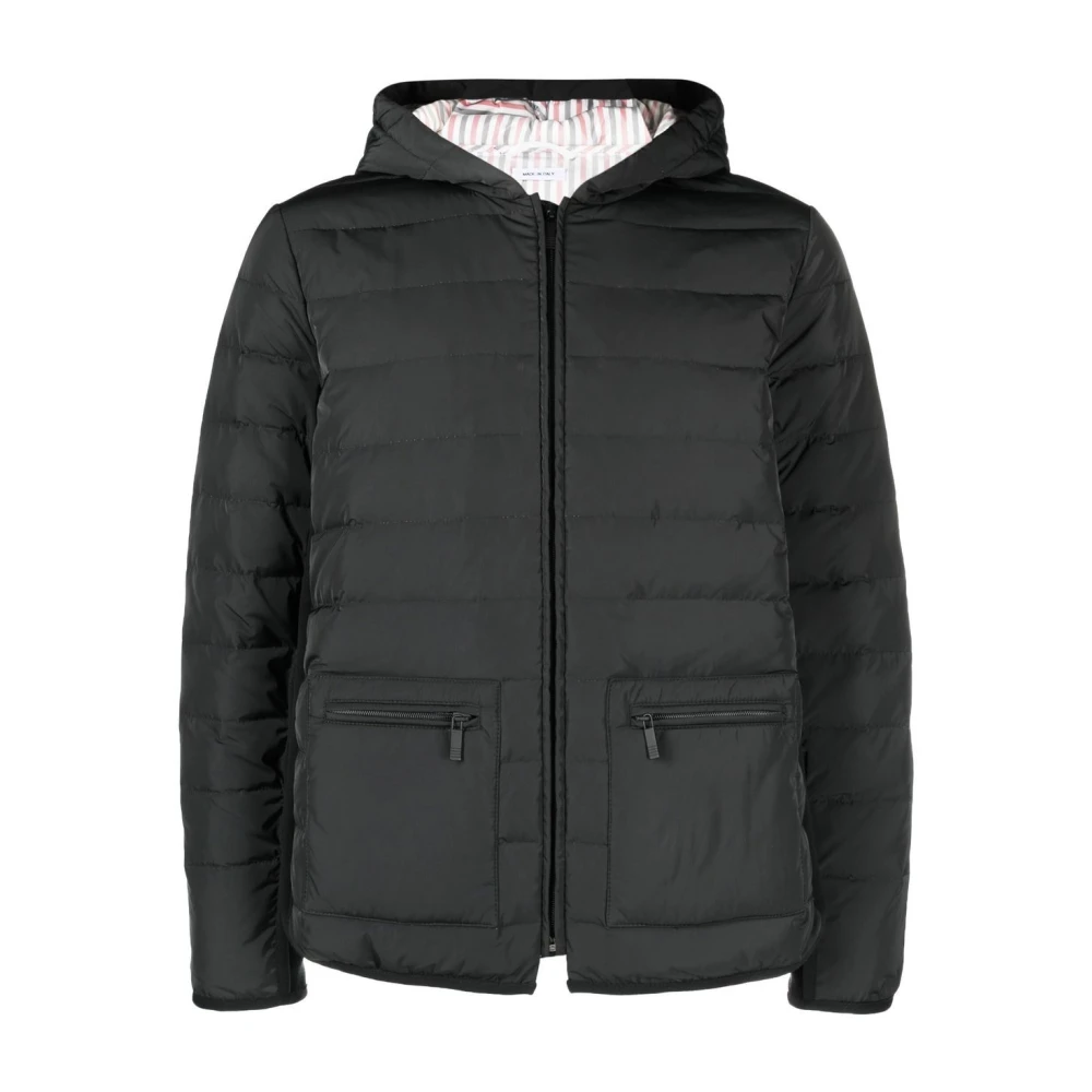 Thom Browne Grijze Nylon Bomberjack met 4bar Mouw Black Heren