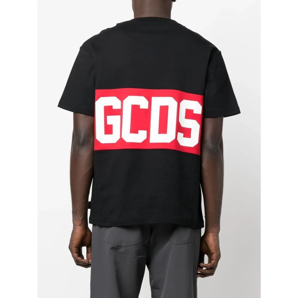 Gcds Logo Band Oversized Zwarte T-shirt Black Heren