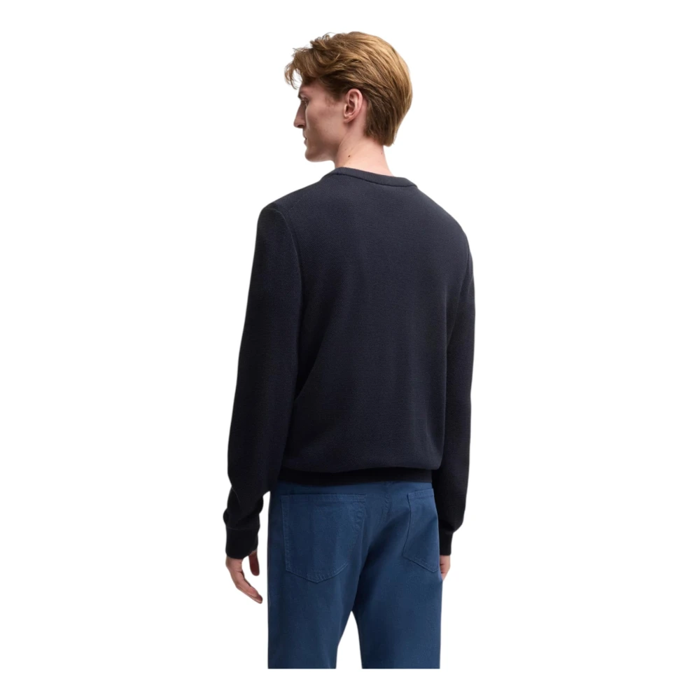 Hugo Boss Navy Katoenen Trui met Microstructuur Blue Heren
