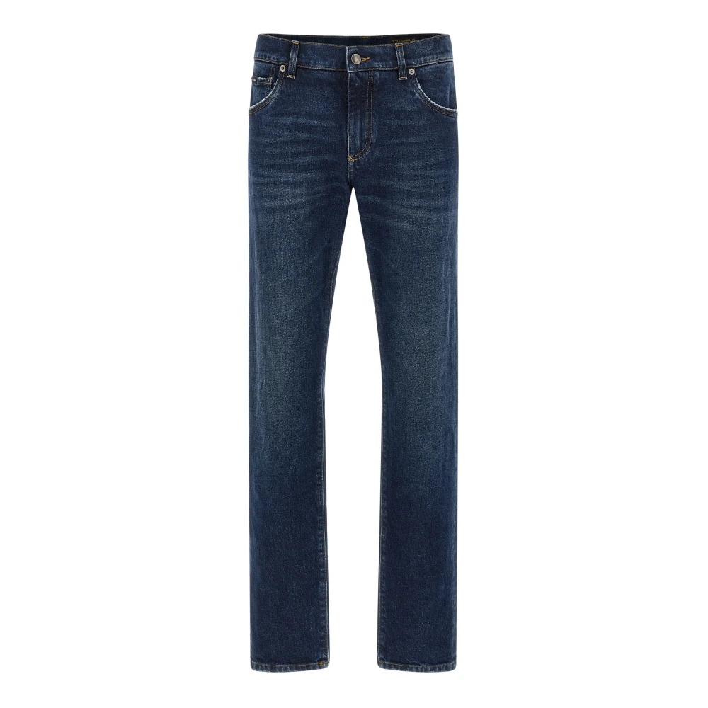 Dolce & Gabbana Men's Blue Plaque Logo Jeans - Slim Fit Jeans - 3XL - Jeans