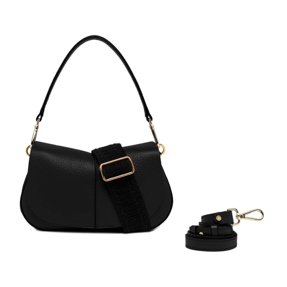 Gianni Chiarini Zwarte Gehamerde Leren Ronde Schoudertas Black Dames