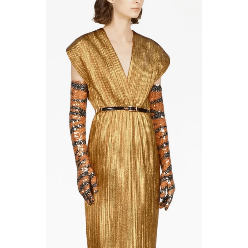 Gucci Cady Lamé Midi Jurk Yellow Dames