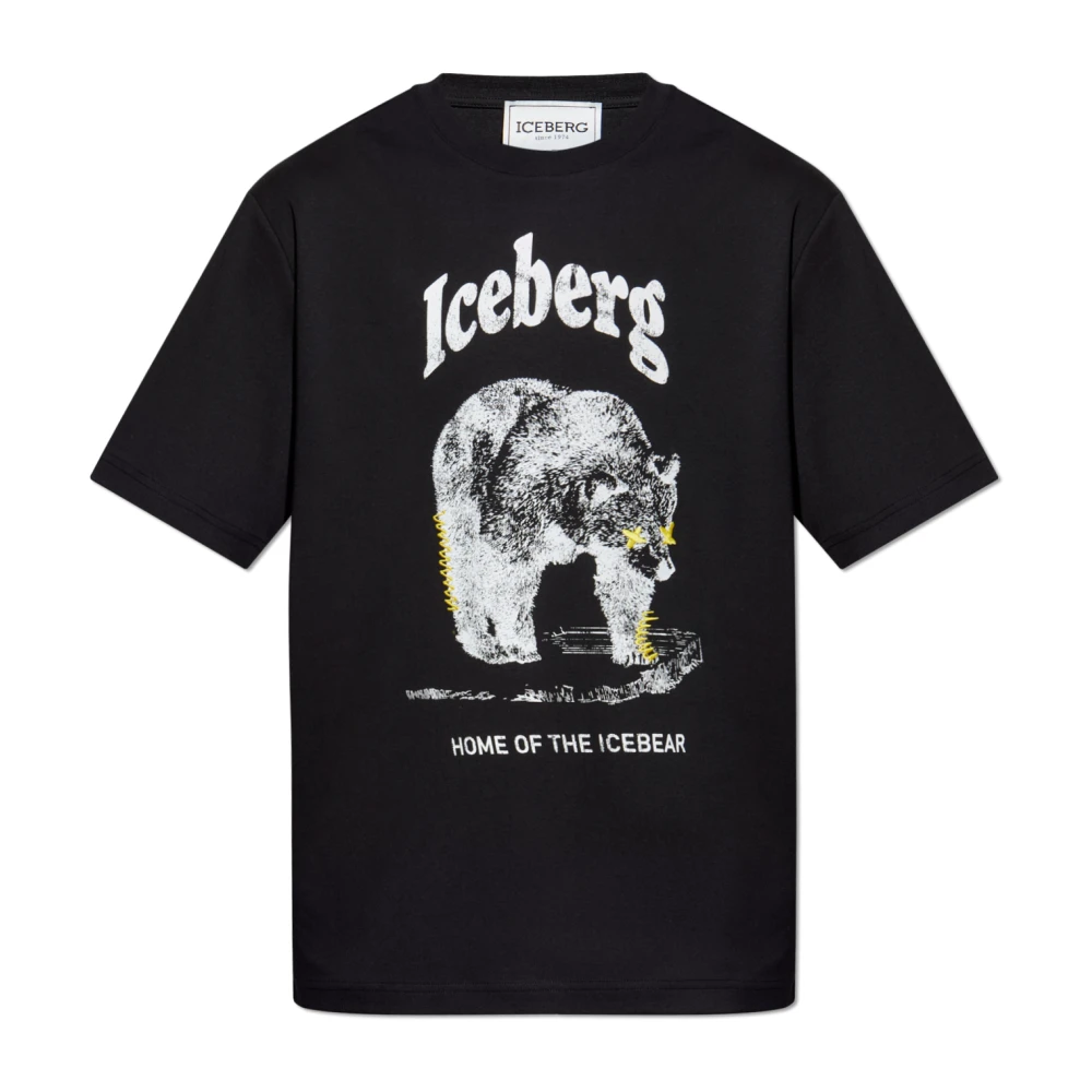 Iceberg Zwart Logo Print Crew Neck T-shirt Black Heren