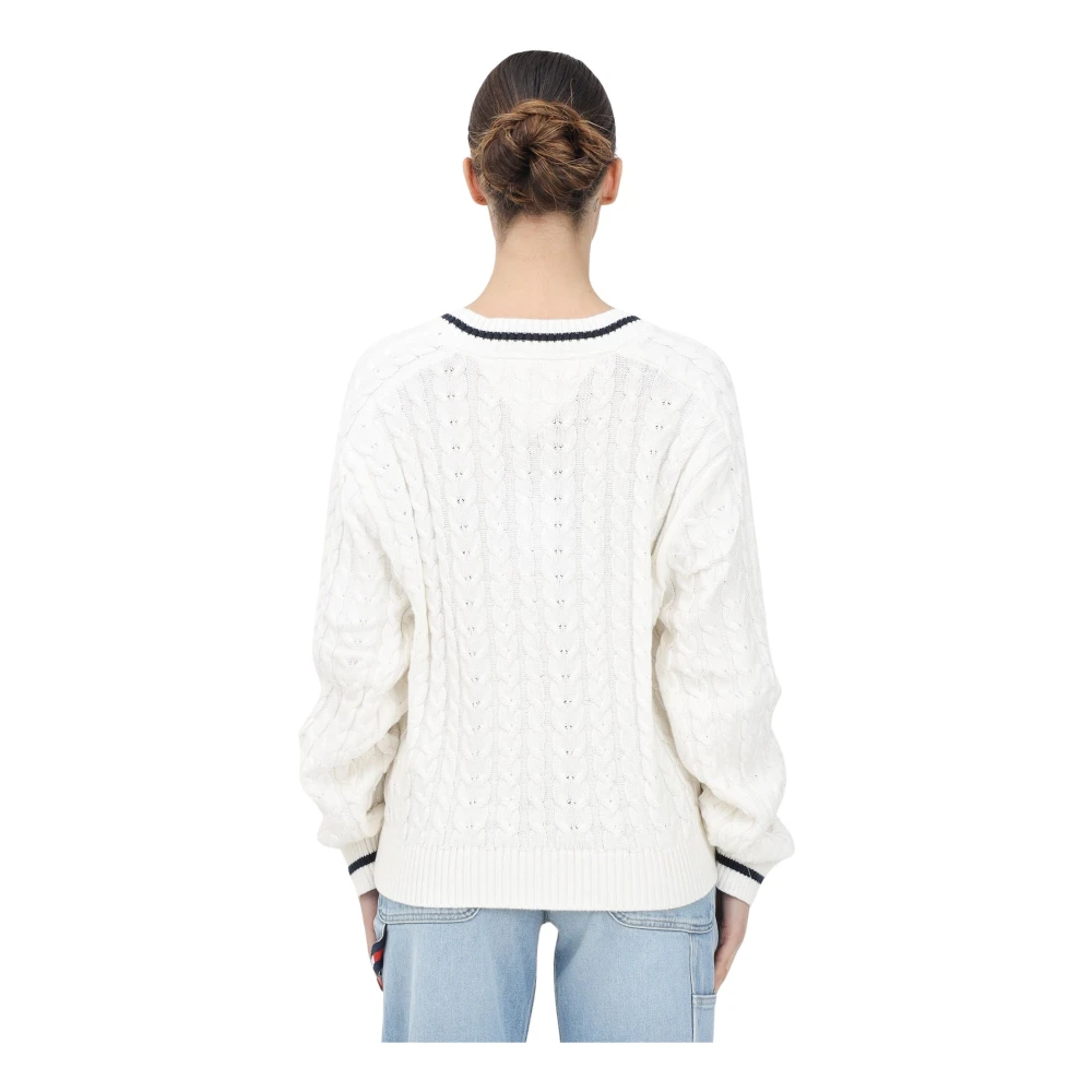 Tommy Jeans Crème Gebreide Trui met V-hals White Dames