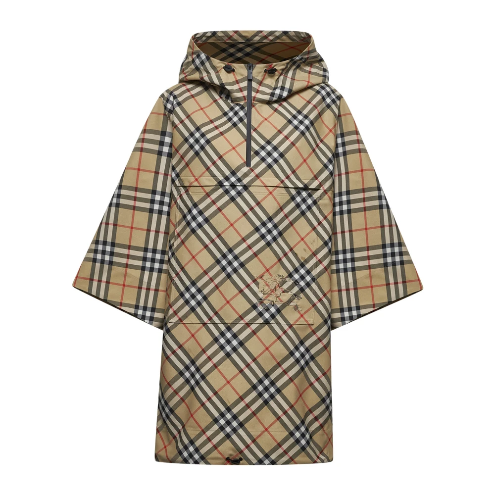 Burberry Women's Beige Checked Hooded Half-Zipped Cape