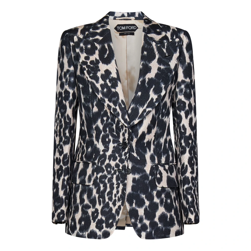 Tom Ford Zwarte single-breasted jas met luipaardprint Black Dames