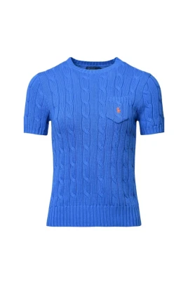 Cable Kortärmad Bomulls Crewneck Tröja