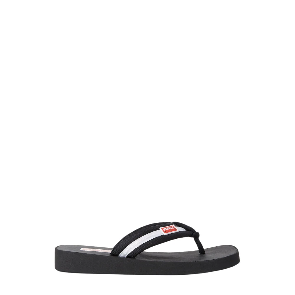 Kenzo Svart Logo Patch Flip Flops