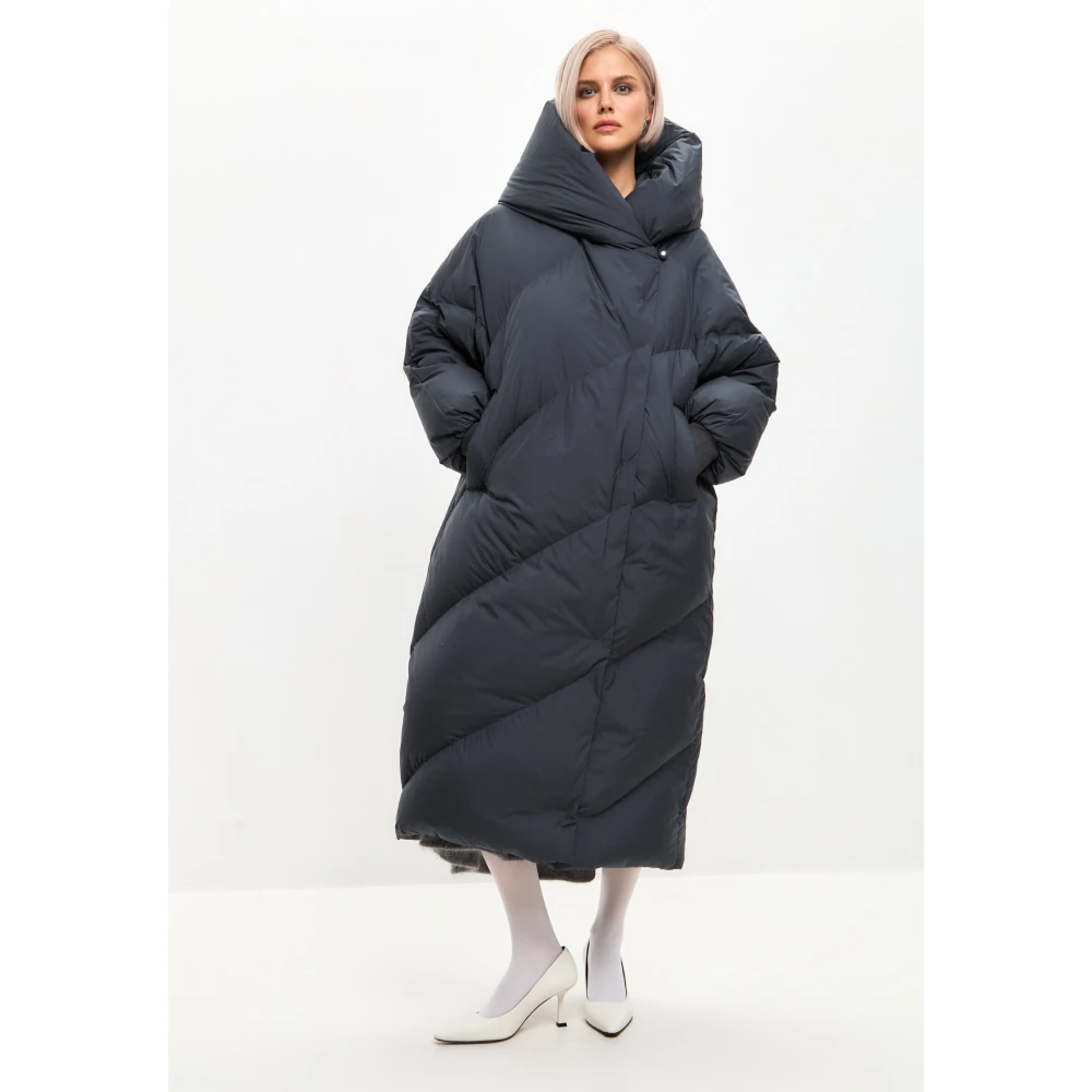 Cesare Gaspari Oversized Hood Quilted Puffer Coat Grijs Gray Dames