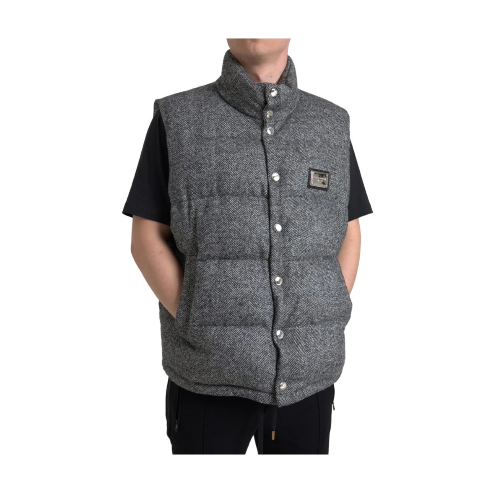 Dolce & Gabbana Gray Waistcoats, Male, 3XL, Elegant Chevron Knit Wool Blend Vest Jacket