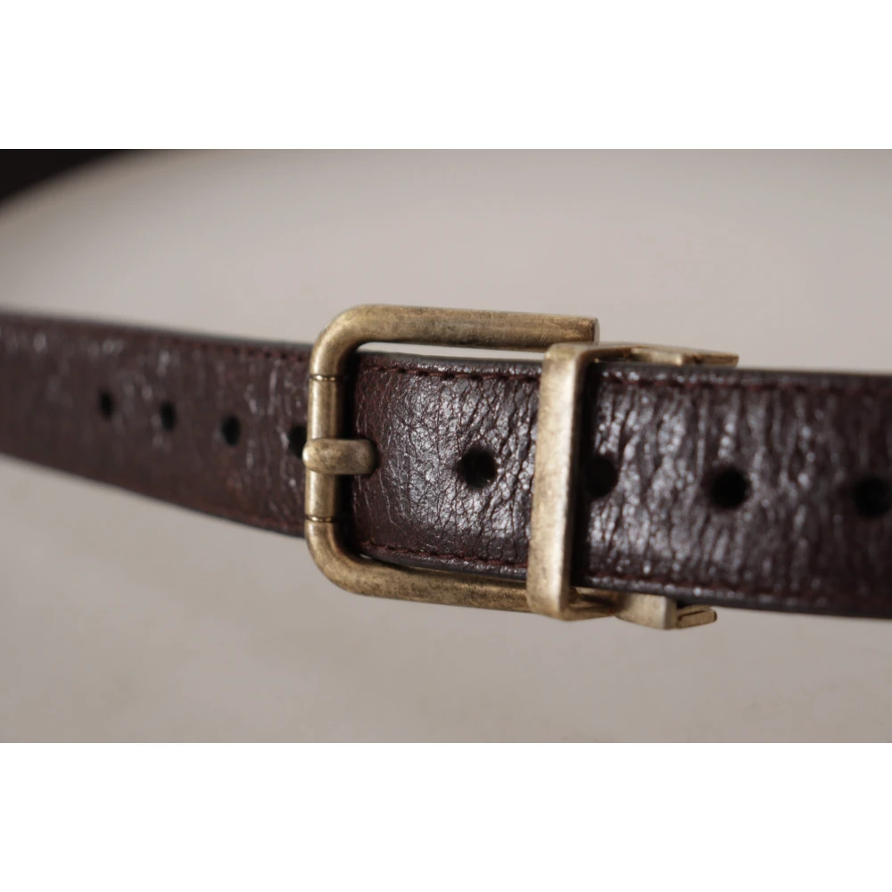 Dolce & Gabbana Elegante Leren Riem met Gegraveerde Gesp Brown Heren