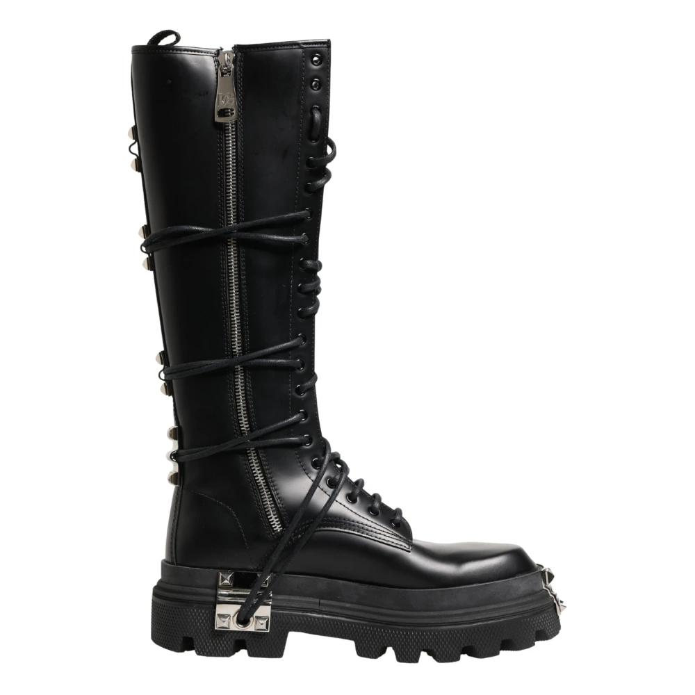 Dolce & Gabbana Men's Black Knee High Combat Boots