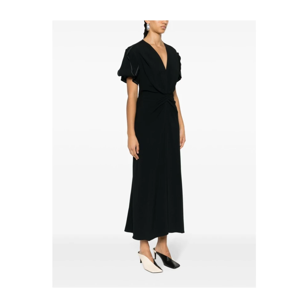 Victoria Beckham Zwarte Jurk met V-Hals en Wijdvallende Rok Black Dames