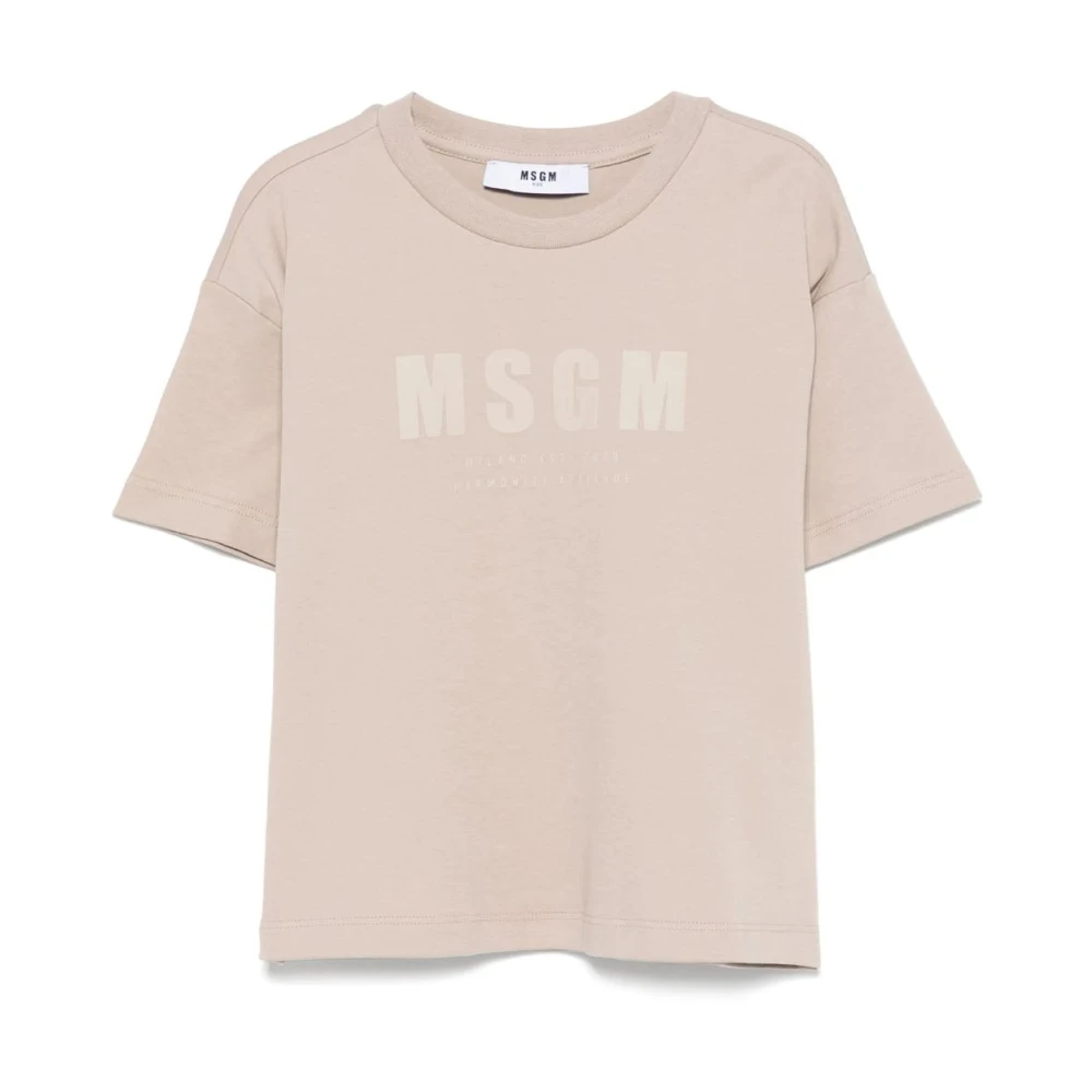 Msgm Beige Kids Short Sleeve T-Shirts, Male, 10 Y, T-Shirt