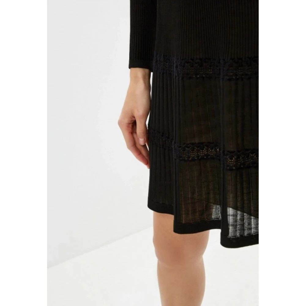 Twinset Zwarte Geribbelde Jurk met Kantdetails Black Dames