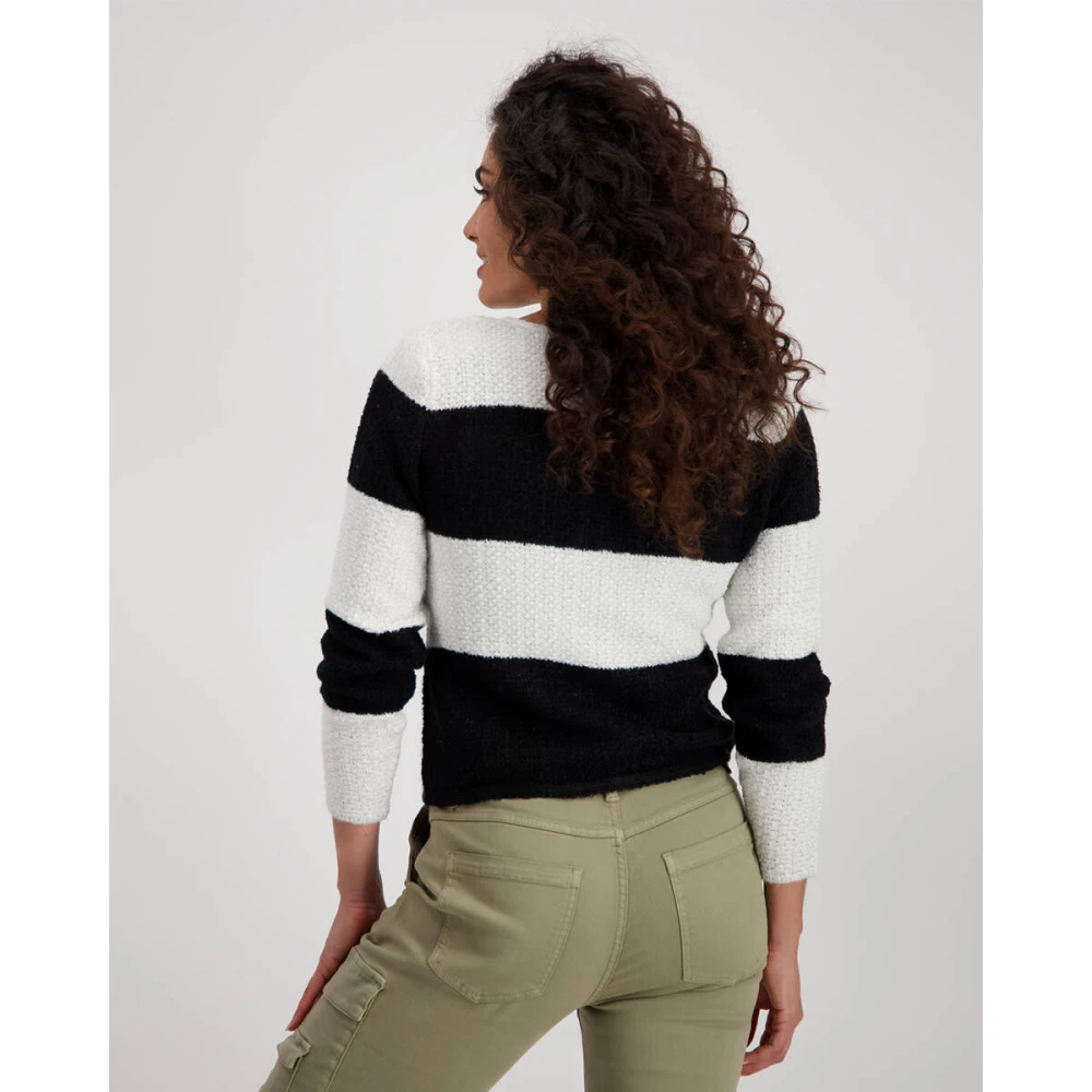 monari Tweed Blokstreep Vest Black Dames