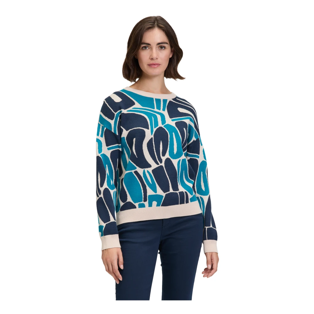 Betty & Co Jacquard Gebreide Trui Blue Dames