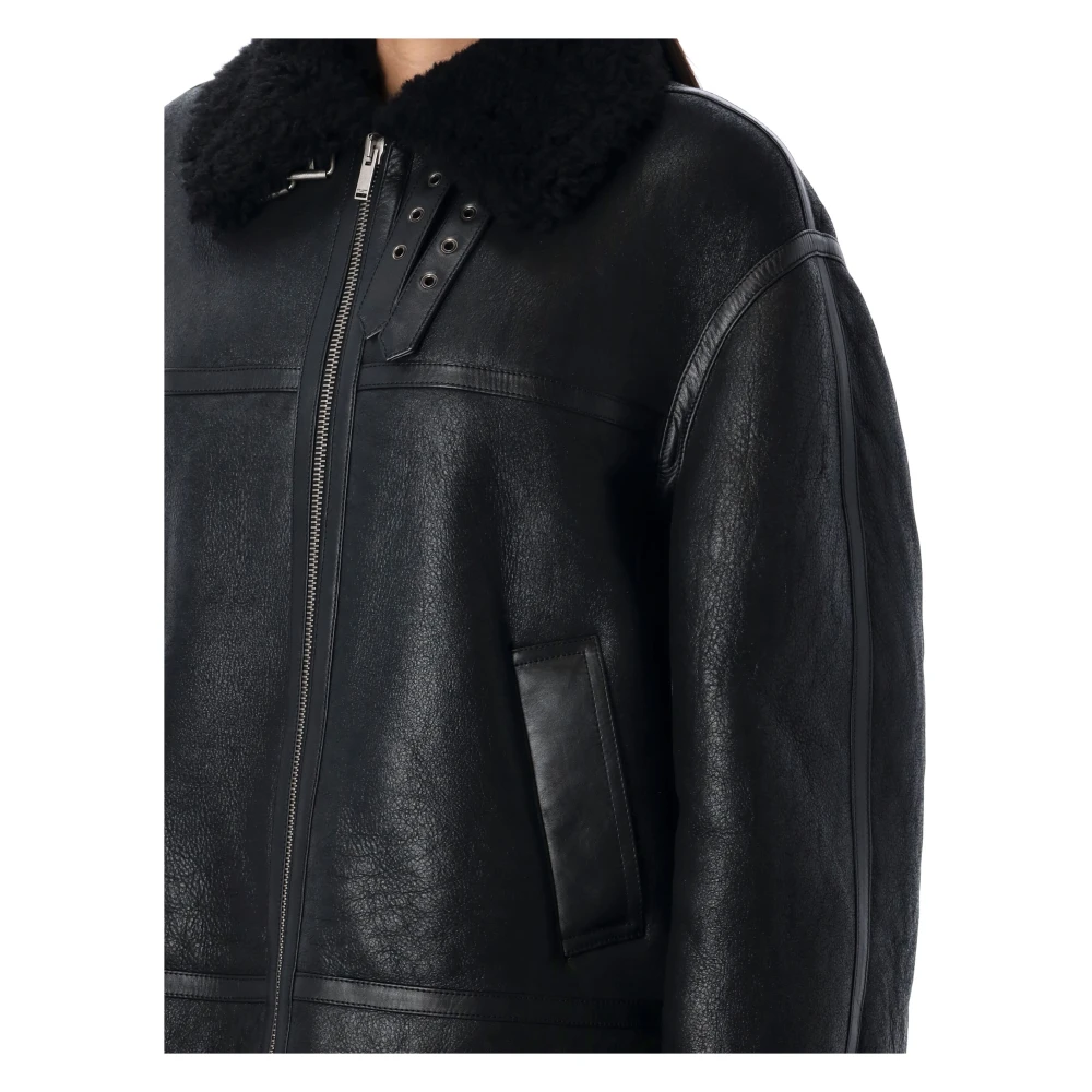 Saint Laurent Zwarte Aviator Leren Jas Buitenkleding Black Dames