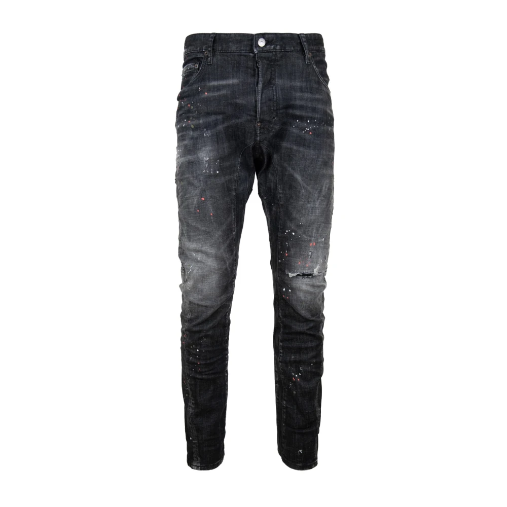 Dsquared2 Herenknoop Jeans met Leren Patch Black Heren