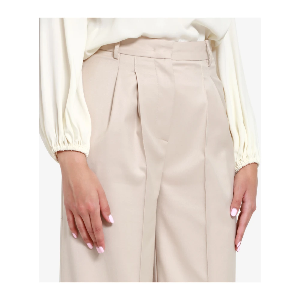 Simona Corsellini Crème Wijde Broek met Hoge Taille Beige Dames