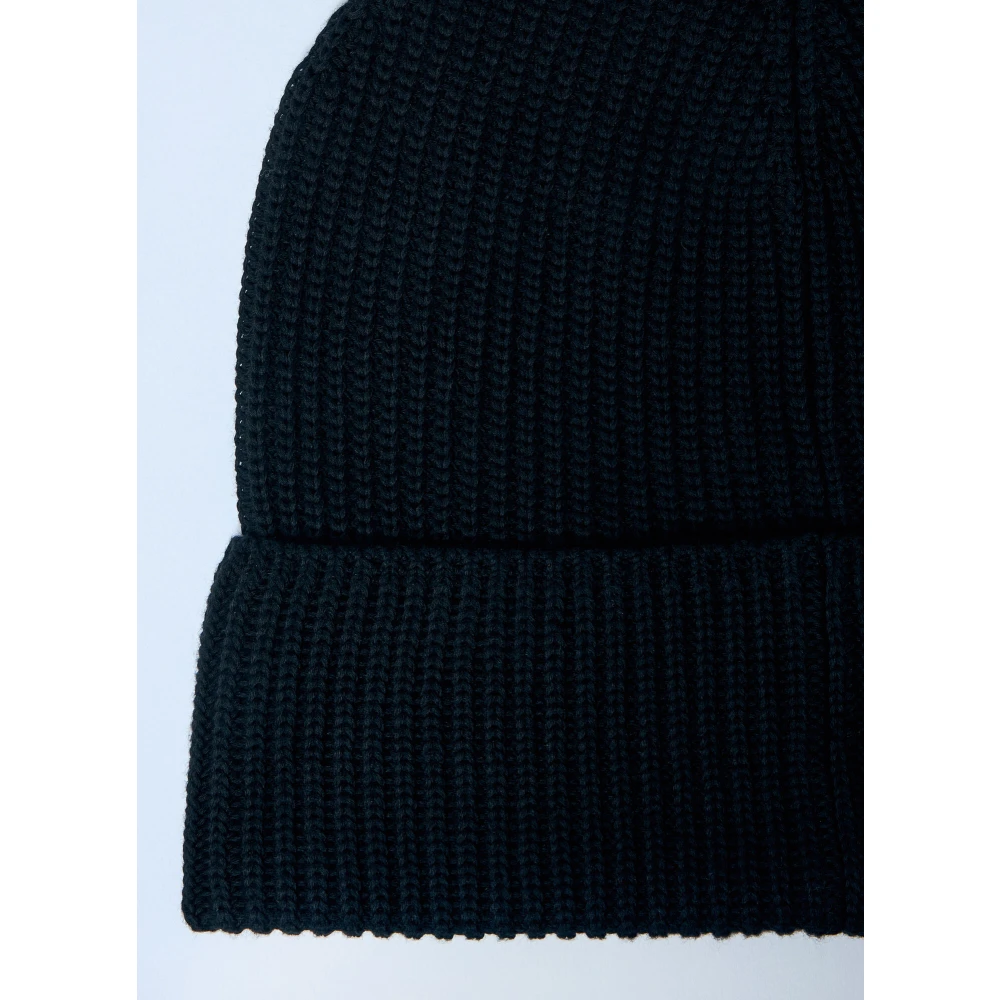 Moncler Logo Patch Beanie Hat van katoenbreisel Black Heren
