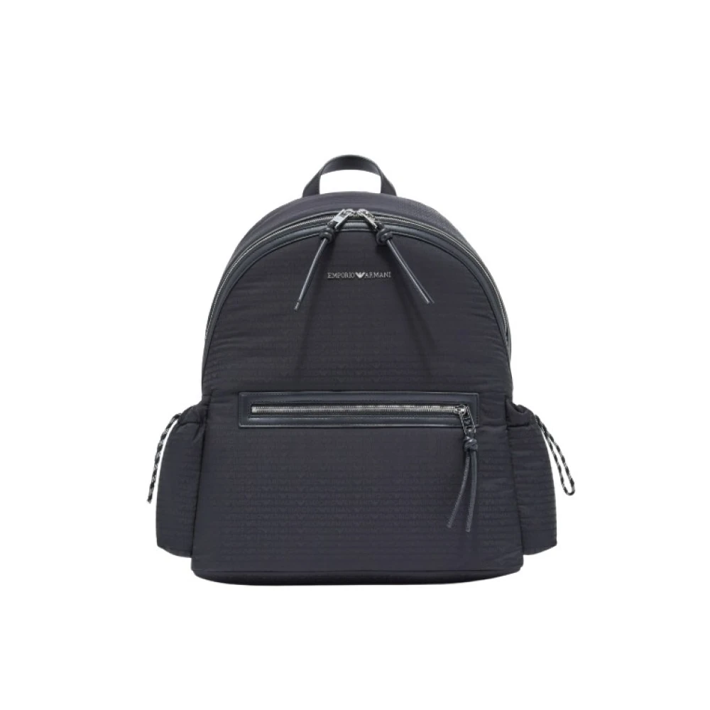 Emporio Armani Men's Black Nylon Backpack With Monogram Lettering