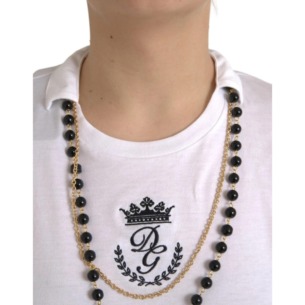 Dolce & Gabbana Wit Katoenen Ketting T-Shirt White Dames