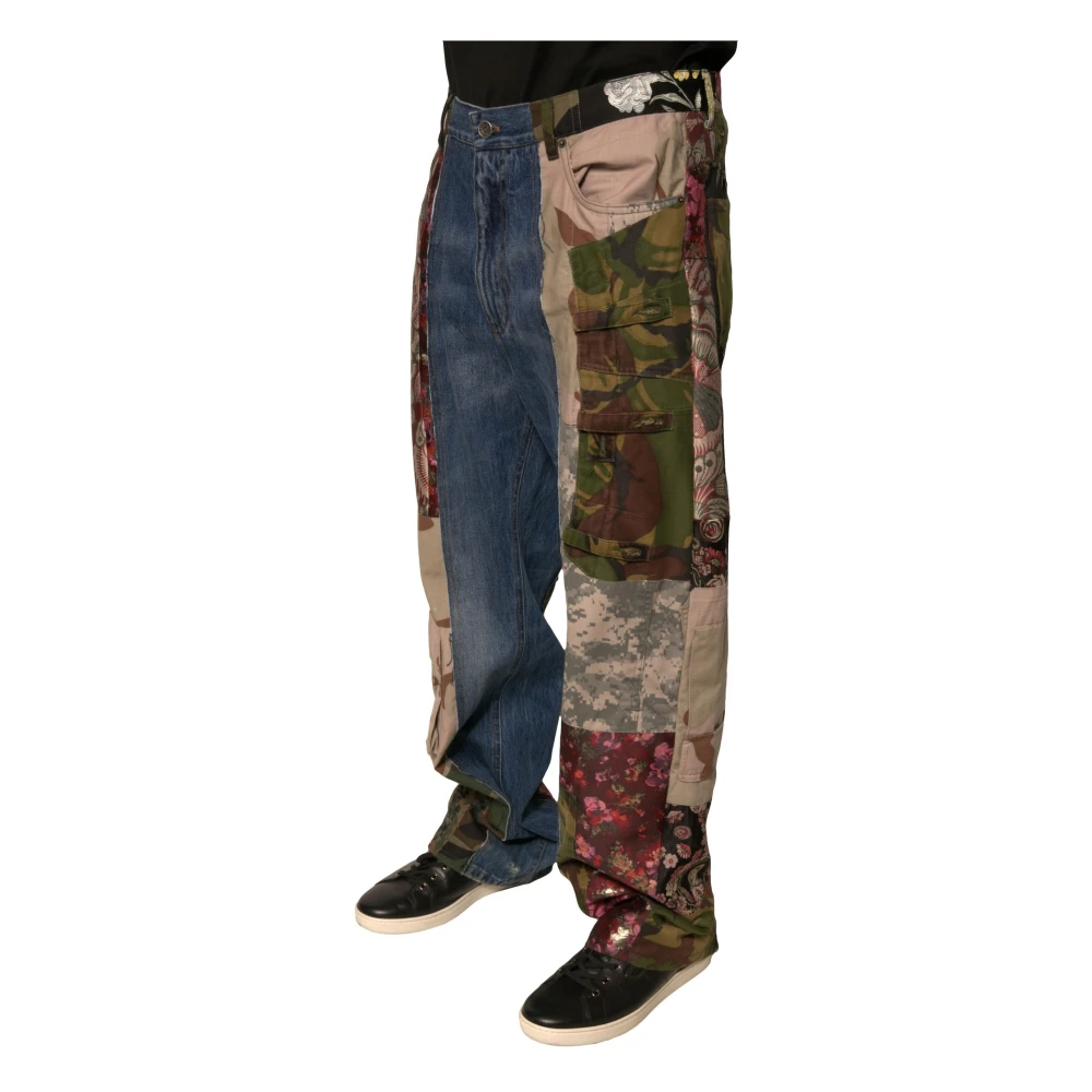 Dolce & Gabbana Blauwe Patchwork Straight Denim Jeans Multicolor Heren