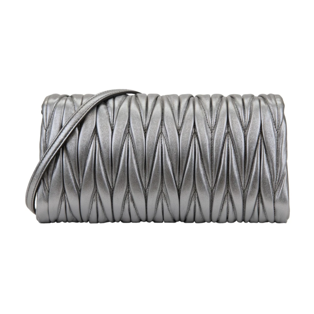 Miu Leren Schoudertas Magnetische Knoop Gray Dames
