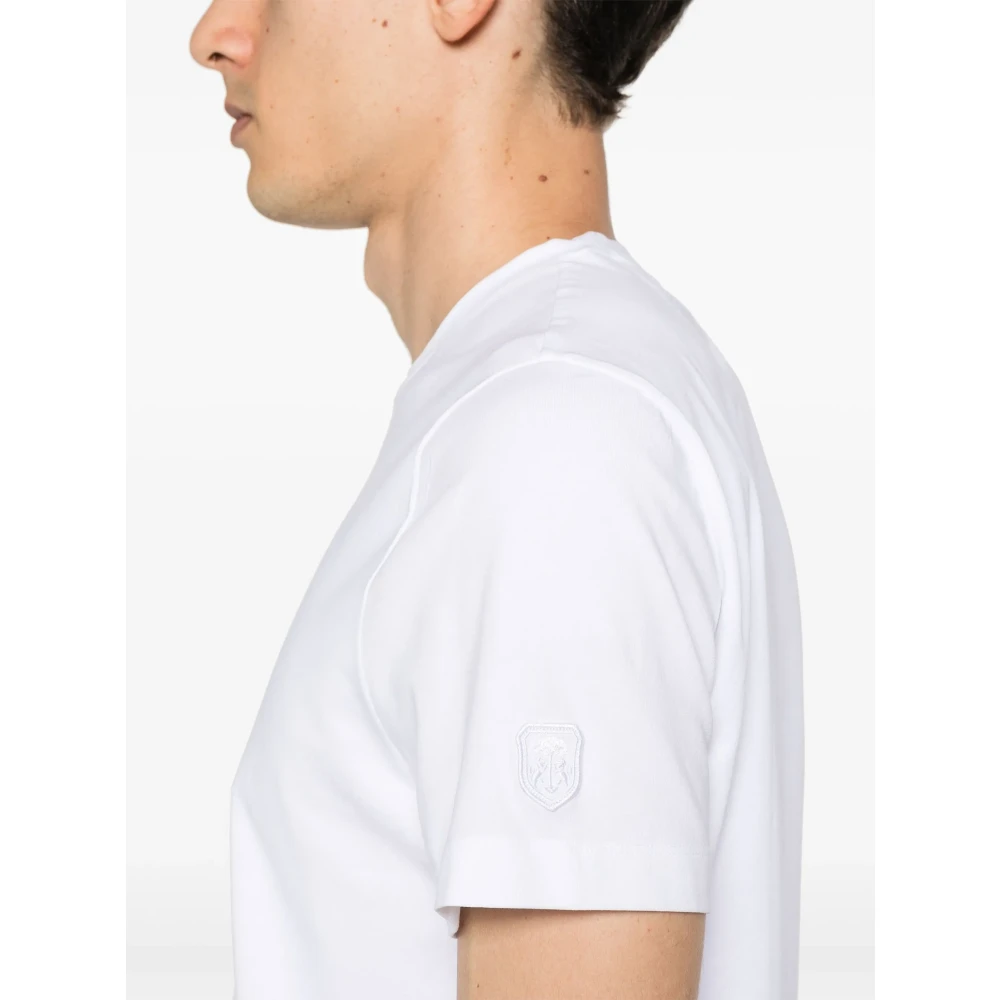 Corneliani Stretch Katoen Logo T-Shirt White Heren
