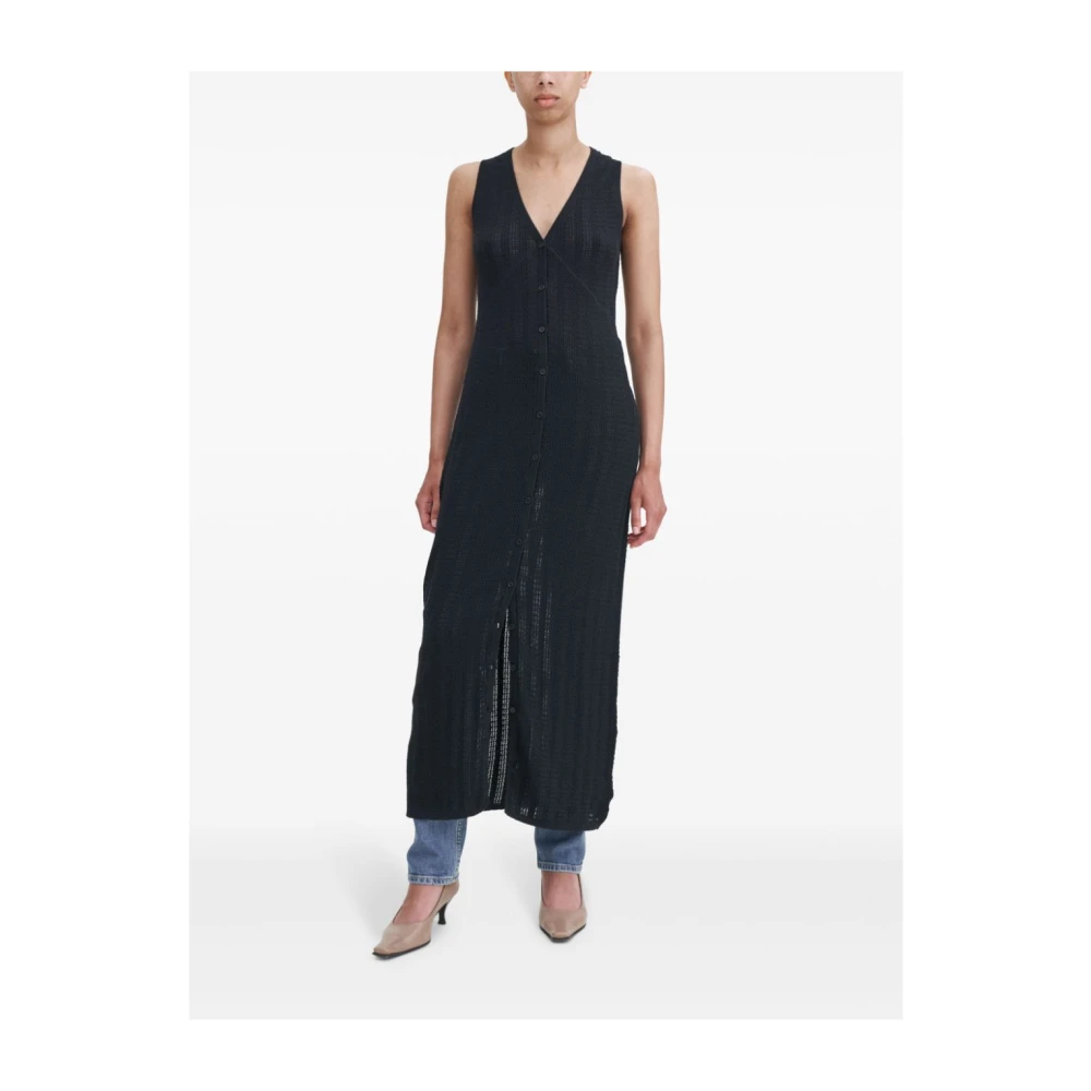 Filippa K Zwarte Gebreide V-Hals Jurk Black Dames
