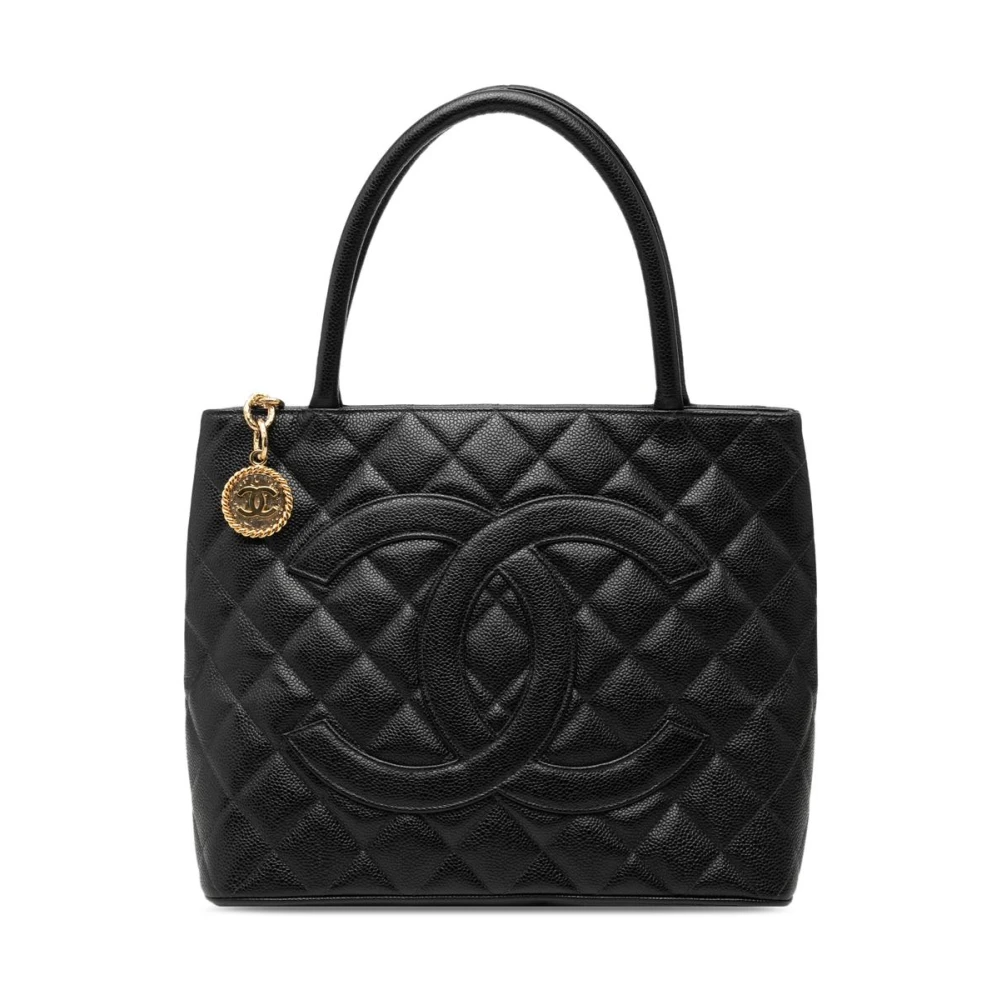 Chanel Vintage Women's Black Pre-Owned Vintage Quilted Caviar Leather Tote Bag With Charm