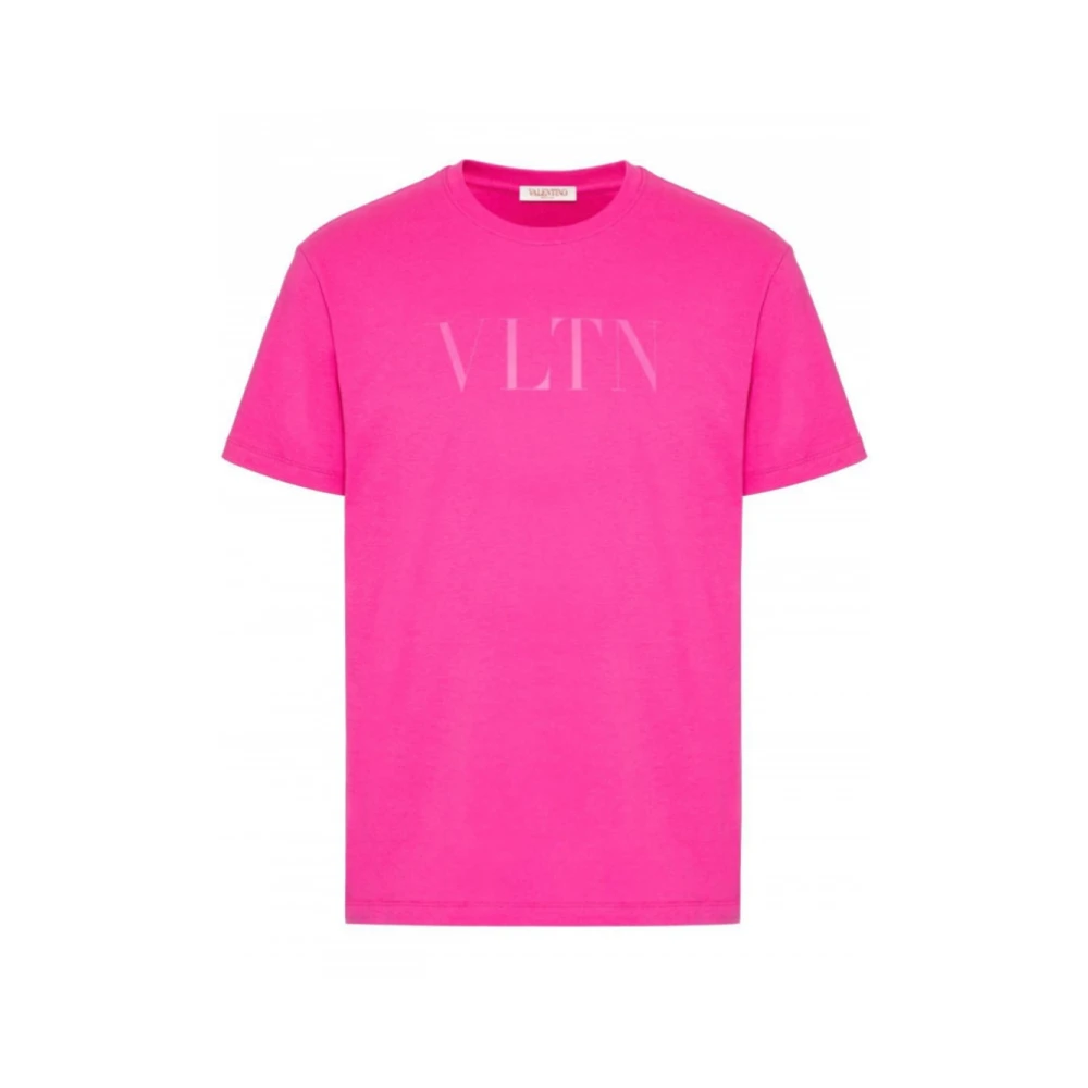 Valentino Bedrukt Logo Katoenen T-Shirt Roze Heren