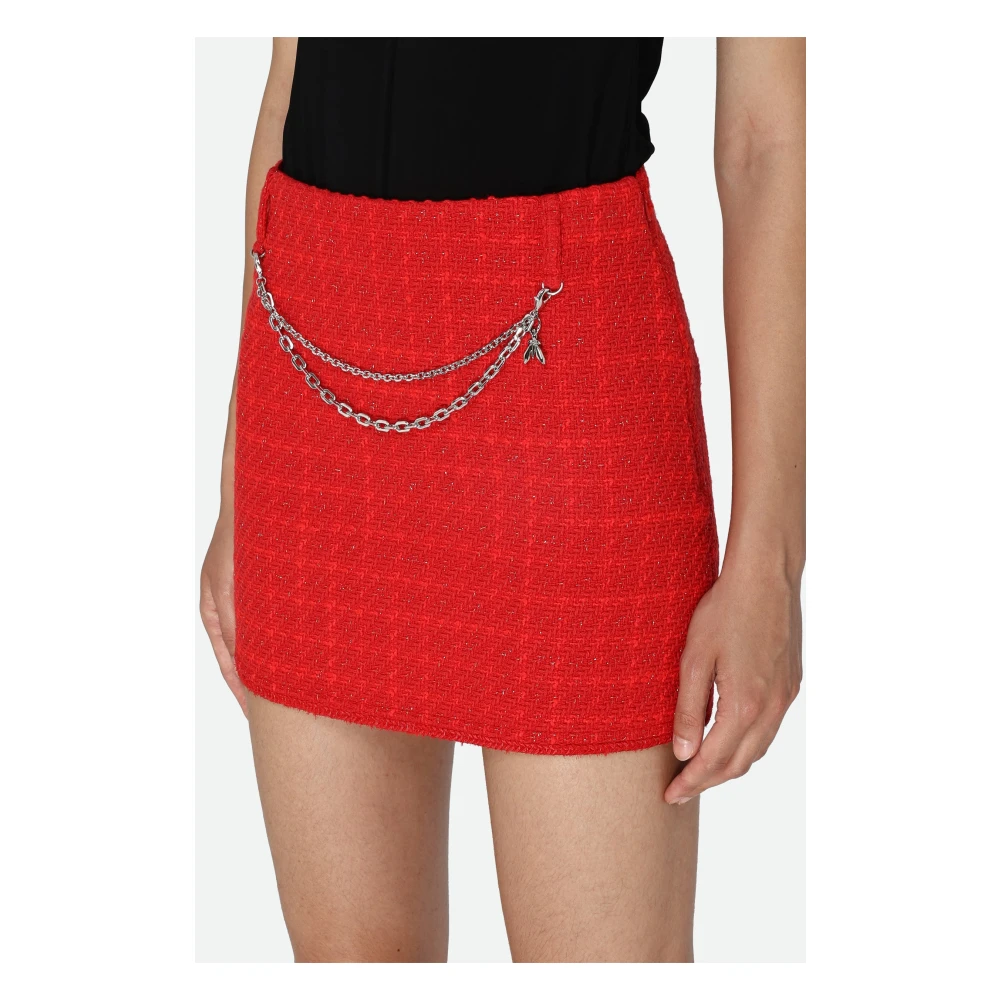 PATRIZIA PEPE Rode Tweed Mini Rok met Afneembare Ketting Red Dames