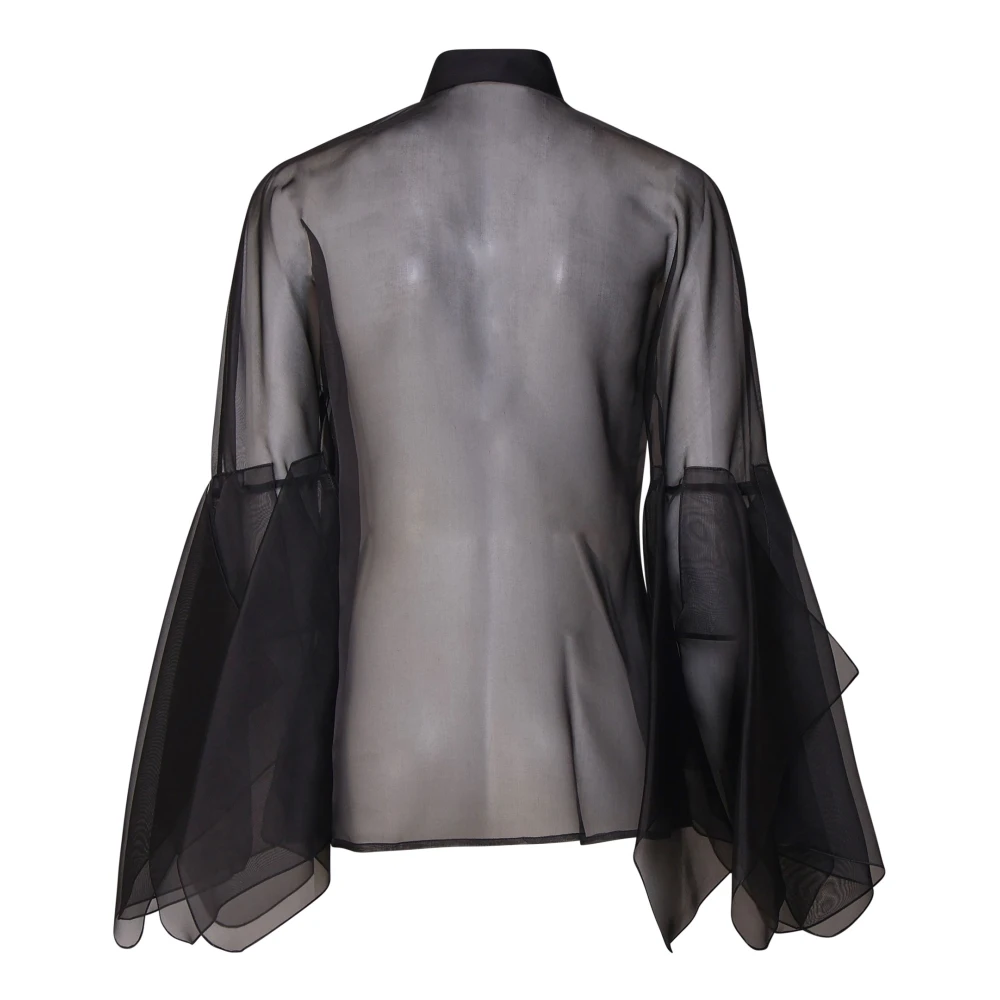 Genny Zwarte Ruche Mouw Blouse Black Dames