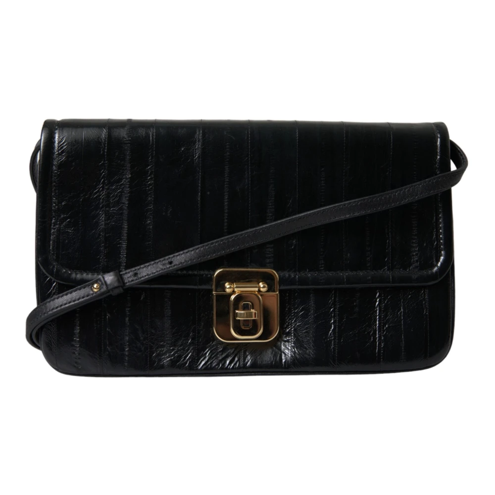 Dolce & Gabbana Elegante Schoudertas van Zwart Leer Black Dames
