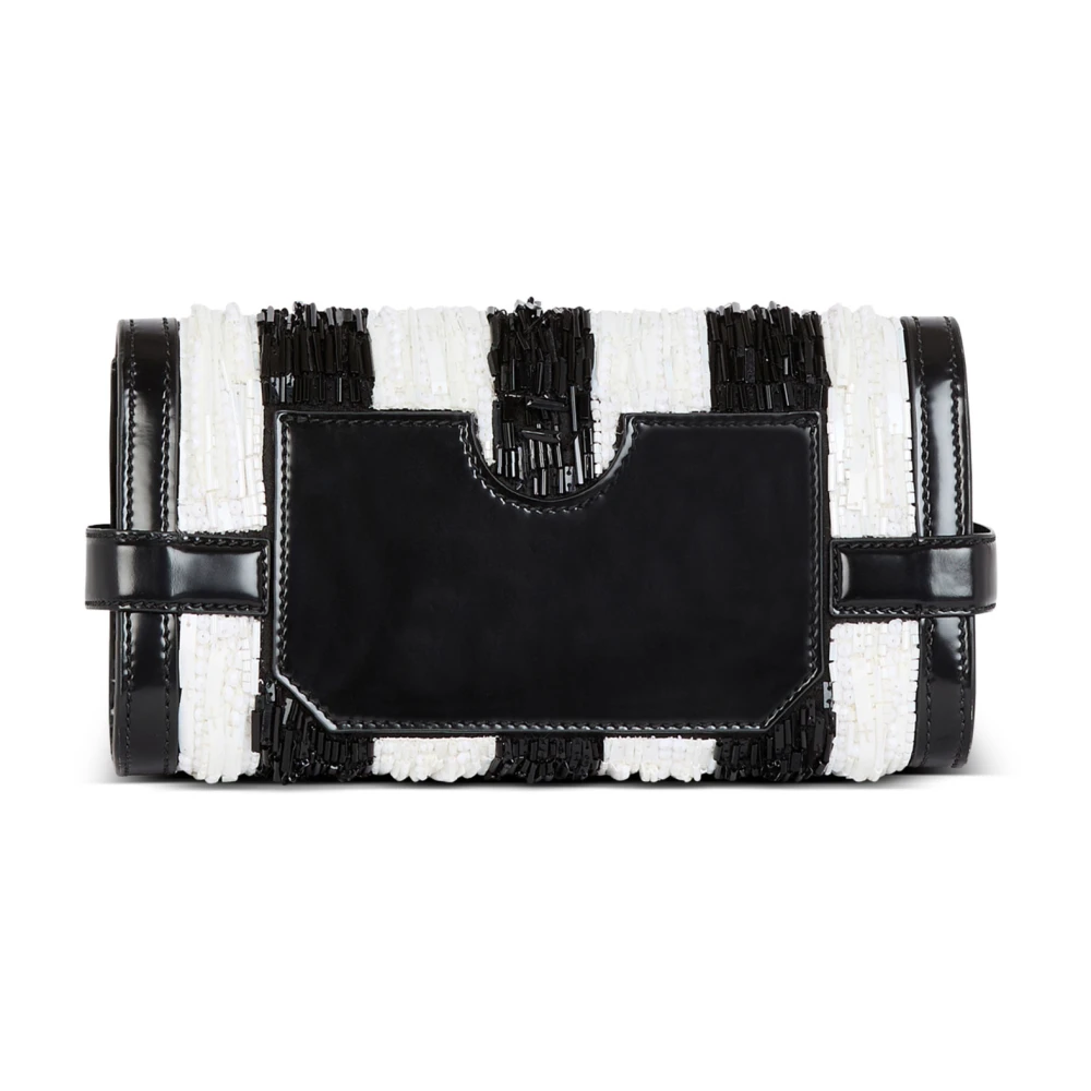 Balmain B-Buzz Pouch 23 met geborduurde strepen Black Dames
