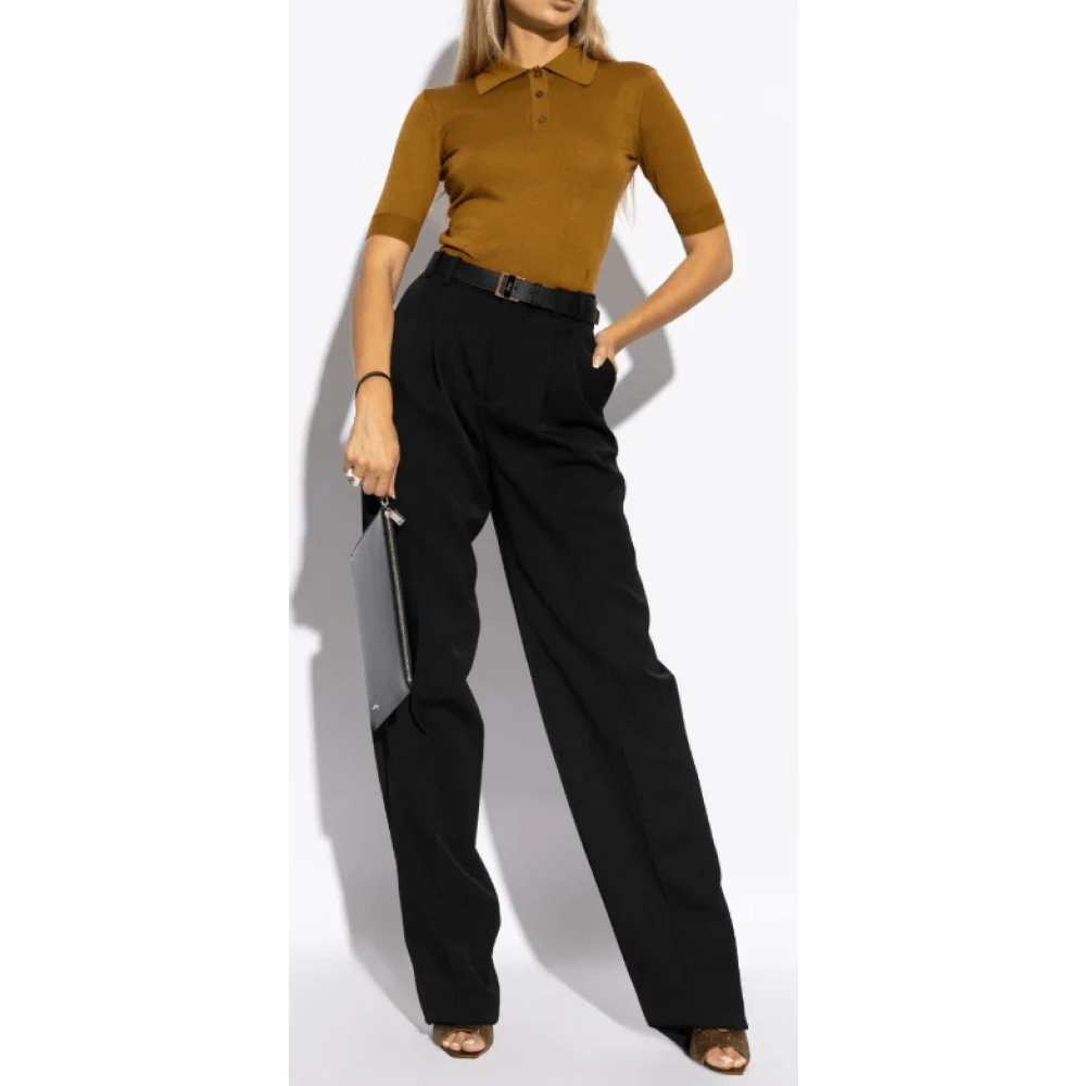 Saint Laurent Bruin Gebreid Poloshirt Brown Dames