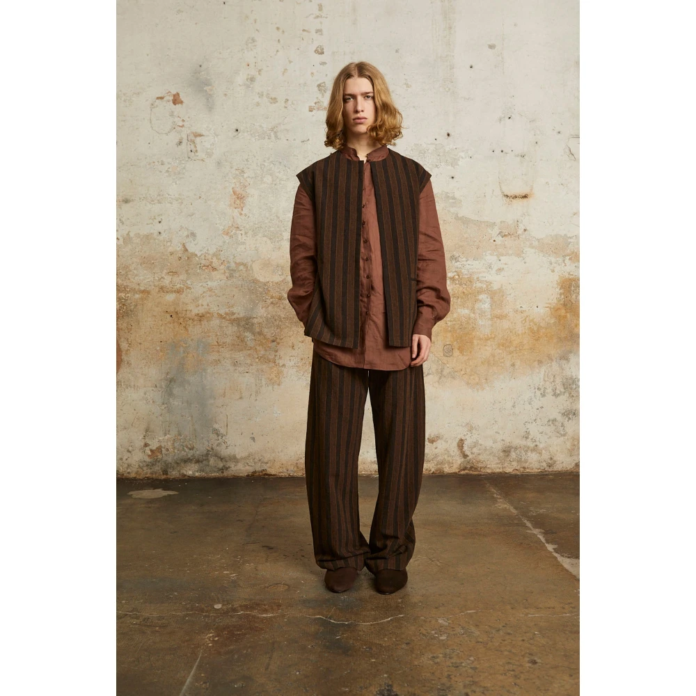 Cortana Gestreepte linnen en virgin wool vest Brown Dames