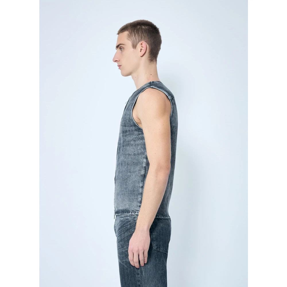 Diesel Gestreepte Denim Vest met Ritssluiting Gray Heren