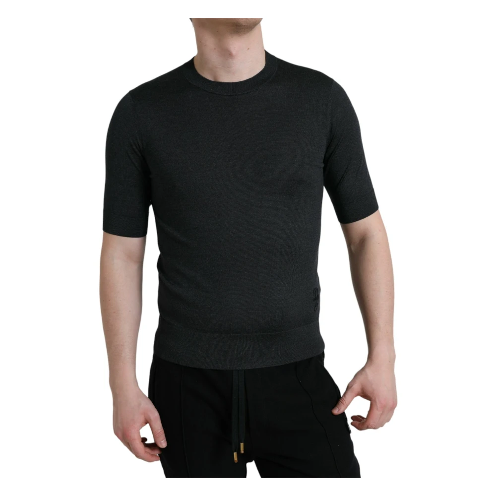 Dolce & Gabbana Men's Gray T-Shirts, Xs, Luxury Silk Crew Neck Tee In Dark Grey