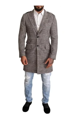 Grå Rutig Trenchcoat med Fickor
